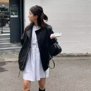 솔저스여친 검정 캐주얼 레더라이크 코트 춘추미유럽 PU가죽 자켓 상의 OPH3