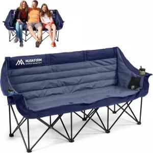 허스크펌 3인용 캠핑 의자 접이식 더블 휴대용 오버사이즈 러브시트 패딩 헤비 듀티 소파 컵 홀더 2개와
