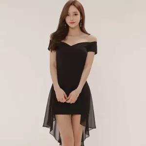 EAMT 쉬폰 일자넥 패치 슬림핏 턱시사이즈 힙스터 원피스 스커트 여사친 여름 EUNG2