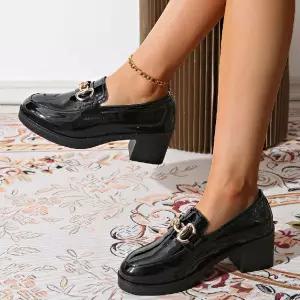 원더맨 여성 통굽 봄가을 하이 로퍼 스틸레토 힐 빅사이즈 힐펌프스 슈즈 데일리룩 플랫 단화 신발 둥근코