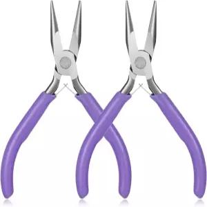 퍼플 미니 니들 노즈 플라이어 세트 주얼리 제작용 2Pcs 체인 부드러운 턱과 와이어 굽힘 물체 그립을 위한