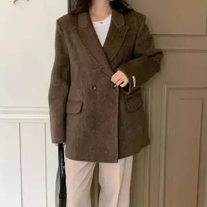 [옷자락]여자 오픈카라 핸드메이드 헤링본 울 자켓