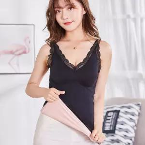 브라 탑 레이스 캡 캐미솔 기모 끈 런닝 나시 블랙내장 밍크 여성메리야스 보정 러닝 여자 여성끈 셔츠