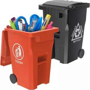 책상용 Wiosi 미니 쓰레기통 펜 홀더 및 작은 재활용 블랙 오렌지 2팩 - 연필 보관함 정리를 위한 사무용