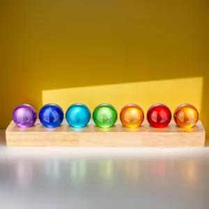 7pcs 40mm 다색 크리스탈 솔리드 볼 유리구 LED 나무 베이스 야간 조명 장식 힐링 구 가정용 거실 스탠드