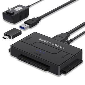 [미국배송] USB 3.0에서 SATA IDE 하드 드라이브 리더 2.5 / 3.5 HDD SSD 디스크용 YINNCEN 외장 울트라 리커버리 컨버터 범용 어댑터 키트 12V 2A 전원 포함