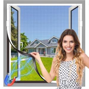 창문 화면 조절 가능한 40x59인치 마그네틱 교체 흰색 프레임 회색 유리 섬유 메쉬 DIY 드릴링 없이