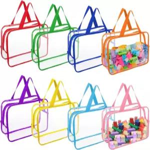 8팩 8가지 색상의 대형 장난감 보관 가방 재사용 가능한 투명 PVC 보드 게임 보관함 정리함 및 블록을