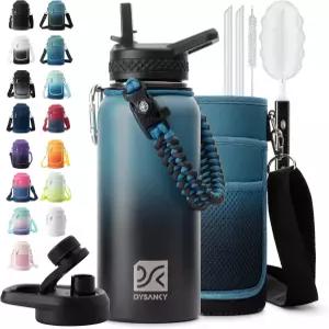 DISANKY 32온스 단열 물병 두꺼운 스테인리스 스틸 진공 금속 빨대 캐리어 백 손잡이 스트랩이 달린 체육관