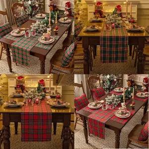 크리스마스 테이블 러너 테이블보 식탁보 장식 소품 테이블매트 체크 식탁 커버 이벤트 파티 2256378 J