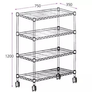 메탈 선반 메탈랙 진열대 보관대 수납정리대 750 4단다용도실 베란다장 앵글 조립 조립식 철제장 틈새 이동