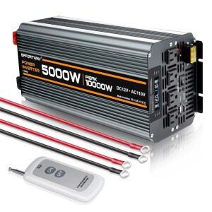 [미국배송] 5000와트 파워 인버터 DC 12V-AC 110V/120V 컨버터 피크 10000W. LCD 디스플레이 무선 컨트롤러 4AC 콘센트 1USB.RV 인버터 캠핑에 적합하며 오프 그리드 태양광 시스템이 포함되어 있습니다