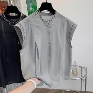 EAMT 여자 캐주얼 여름 탑 민소매 야카 코튼 셔츠 자수 위에 린넨 YJ2