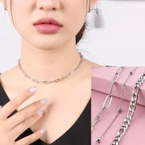 N261 써지컬 스틸 A 체인 초커 레이어드 실버 3가지 타입 무알러지 여자 여성 데일리 패션 고양이 강아지 목걸이 선물용