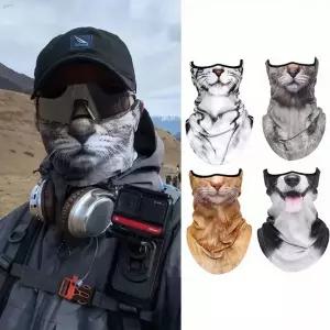 3D 동물 고양이 디자인 여름용 풀페이스 넥 프로텍터 선쉴드 통기성 빠른 건조 폴리에스터 헬멧 라이너 야