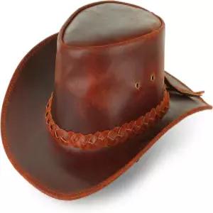 남녀용 벤츠호크 정품 가죽 카우보이 모자 턱 스트랩과 자외선 차단 기능이 있는 웨스턴 아웃백