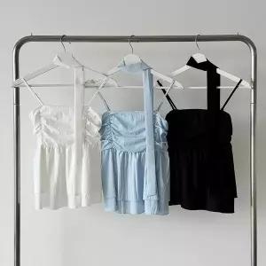 [하프클럽/옷자락]여성 페스티벌 롱스카프 셔링 프릴 나시 블라우스