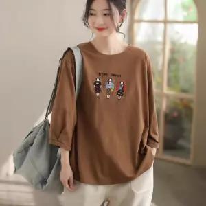 스파이더맨 빈티지 봄 캐주얼 여친 면 캐릭터 자수 뉴 슬림화이트 라운드 티셔츠 9부 OPH1