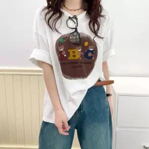 스파이더맨 여성 캐주얼 봄 티셔츠 프린트 상의 트렌드 라운드 5부 OPH1