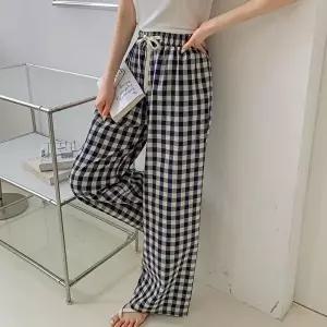 [옷자락]여자 트윈룩 파자마 체크바지 홈웨워 밴딩 와이드 바지