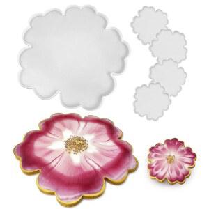 레진월드 13인치 코스터 대형 4인치 실리콘 몰드 플라워 디자인 트레이 플로럴 지오드