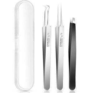 3PCS 블랙헤드 포함된 핌플 2개와 인그로운 추출기 블랙 핀셋 1개가 핀셋 리무버 헤어