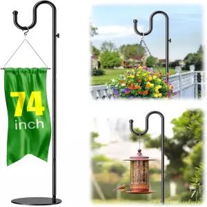 사프루프 74인치 셰퍼드 후크 스탠드 바람 차임벨 새 모이통 식물 등불 및 화환 실내외용 헤비 듀티