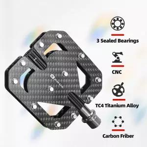 스포츠 자전거부품 KWOK T800 카본 파이버 자전거 페달 TC4 티타늄 합금 축 MTB 로드 바이크 3개의 밀폐형