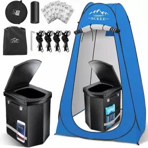 팝업 프라이버시 텐트 세트가 있는 16.5인치 캠핑용 변기 XL 휴대용 야외 샤워 탈의실 하이킹 로드 트립 RV