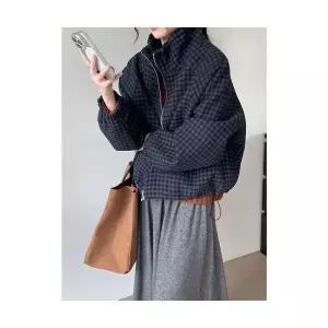 여성 코트 봄 빈티지 체크 울 오버핏 캐주얼 차이나자켓 상의 OP1