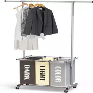 확장 가능한 옷걸이 막대가 달린 간단한 가정용품 3봉지 세탁 분류기 3가지 로고가 있는 멀티 컬러 가방