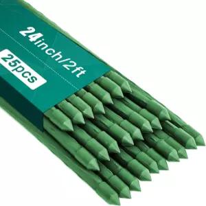 피드 가든 스테이크 24인치 2피트 25팩 튼튼한 식물 금속 스틱 지지대 플라스틱 코팅 토마토 콩 나무