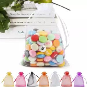 ANZNKU 50 팩 화이트 오르간자 가방 5 x 7 인치 결혼 선물용 스몰 메시 대량 드로스트링 캔디 주얼리 비누