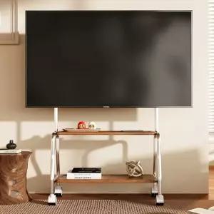 이동식 티비 거치대 2단 스텐드 원목 선반