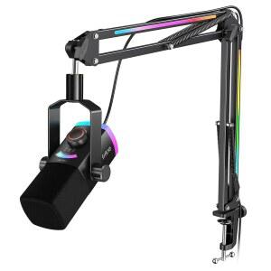 팟캐스트 녹음을 위한 붐 암이 있는 FIFINE 게이밍 마이크 키트 XLR/USB 다이내믹 PC 탭 투 뮤트 믹스 컨트롤 헤드폰 잭 앰플리게임 AM8PROT