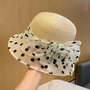 은창]땡땡이 노방 챙 플라워 모자 선캡 여름 모자 선캡 면모자 썬캡 여름 농사모자 자외선차단 휴가 비치