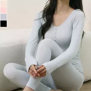 여성 골지 레이스 내복 상의 하의 세트 1P 겨울 이너 aVg9+5Jkd