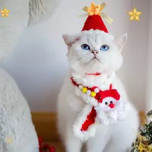 크리스마스 애완동물 모자 넥케이프 머플러 세트 턱받이 케이프