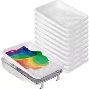 반전 페인트 트레이 및 라이너 세트 9인치 재사용 가능한 금속 팬 흰색 플라스틱 10팩 롤러 가정용 또는