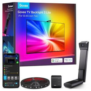 물고기 눈 보정 Govee TV 백라이트 3 라이트 55-65인치 TV에 동기화 11.8피트 RGBICW Wi-Fi LED 스트립 4가지 색상의 1램프 비드 음성 앱 제어 어댑터