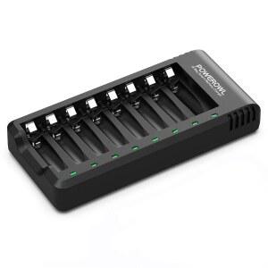 POWEROWL 8 Bay AA 배터리 충전기, USB 고속 충전, 독립 슬롯, Ni-MH 충전식 배터리, 어댑터 없음