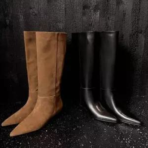 엘럽 여성용 리얼 레더부츠 프렌치 가죽 힐 레더스타일 롱부츠 펌프스 부츠 스틸레토 원템5