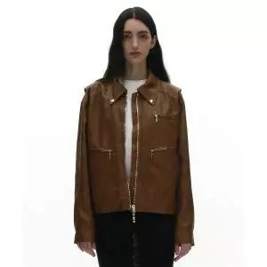 매장정품 파르티멘토 PARTIMENTO WOMEN 워시드 싱글 레더 자켓_카멜 브라운 PW-23221CM 687364