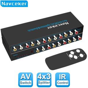 Navceker RCA AV 스위치 분배기 상자 4 in 3 out 오디오 비디오 신호 복합 HDTV LCD DVD 스위처 to 1 선택