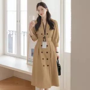 ~XXL까지 보에 링클 트렌치 더블버튼 벨트 원피스 봄 가을 하객룩 오피스룩 모임룩 격식룩 빅사이즈1251943