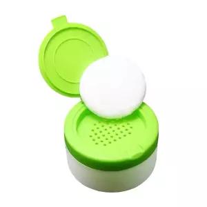화이트 플라스틱 빈 베이비 파우더 퍼프 케이스 그린 체 뚜껑 포함 리필 가능한 목욕 후 활석 파우더 병 디