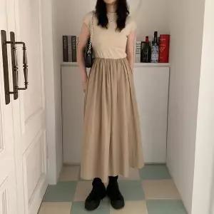 [하프클럽/]여자 하프 슬리브리스 롱 U넥 티어드 원피스