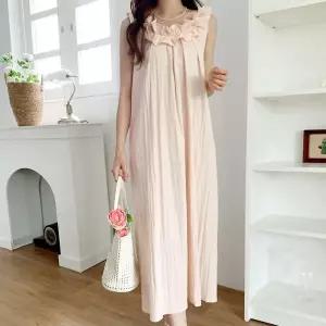 [하프클럽/]여자 프릴 민소매 뒷셔링 플레어 롱원피스