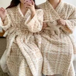 커플가운 여성 남성 커플 겨울 따뜻한 홈웨어 극세사 수면 가운