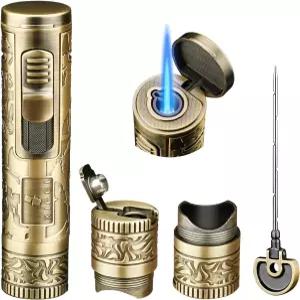 IFEI 토치 라이터 제트 화염이 포함된 드로 시가 남성용 홀더 인핸서 선물브론즈 리필 부탄 4in1 액세서리